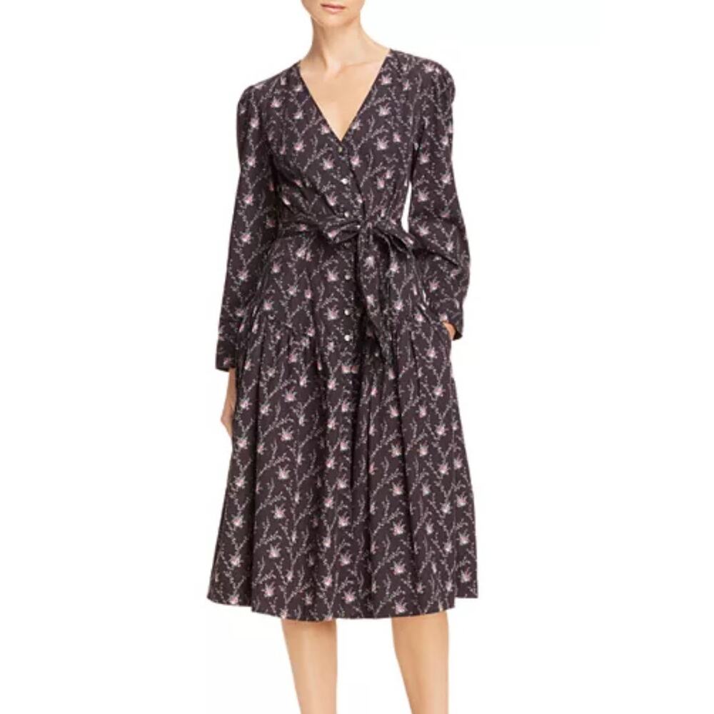 La Vie Rebecca Taylor Aubrie Floral Midi Dress Black Womans XS
